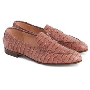 J.Crew Academy Penny Loafer Blush Pink croc embossed leather size 9